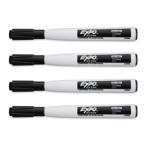 Expo Dry Erase Markers with Eraser, Fine Tip, Black, 4 Count