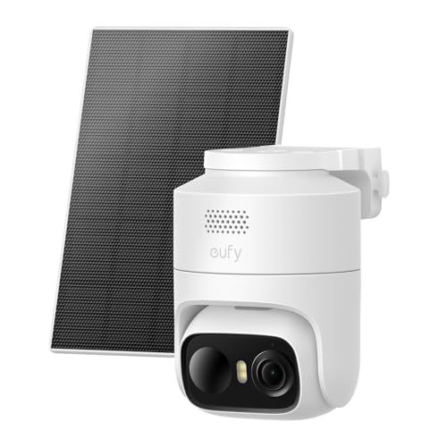 eufy Security eufyCam C37 Cámara de Seguridad Exterior Inalámbrica 2K Solar, 360° Pan & Tilt, Rastreo IA de Humanos/Mascotas/Vehículos, Panel Solar Flexible, Visión Nocturna a Color, Sin Mensualidad
