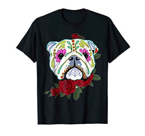 Boston Terrier in Red - Day of the Dead Sugar Skull Dog Tee
