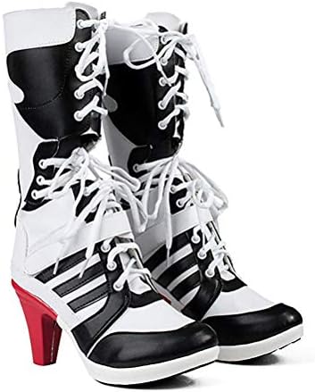 Fly Costume Womens Cosplay Halloween White PU Pleather Shoes High Heel Boots 3.6 incehs