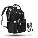ZUZURO Diaper Bag - Baby Bag - Waterproof Backpack w/Large Capacity & Multiple Pockets for Organization. Ideal for Travel Nappy Bags - W/Insulated Bottle Pocket. 2 Stroller Hooks Incl. (Black)