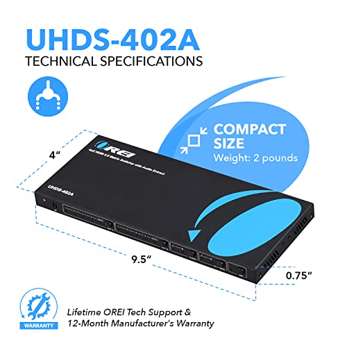 OREI 4K HDMI Matrix Switch 4 X 2, Switcher 18G UltraHD with Arc Supports Upto 4K @ 60Hz & 1080P IR Audio Extractor Arc EDID HDCP 2.- Remote Control - Full Matrix Selection