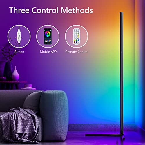 LED RGB Corner Floor Lamp: Bedee 16 Million Color Changing Floor Lamps with Remote,Smart App Control with DIY Music Sync Mode, Floor Lamp Light for Entertainment,TV and Living Room Bedrooms Decoration