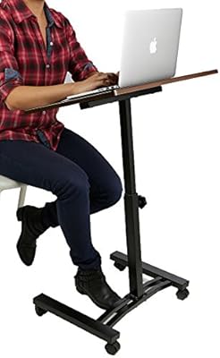 Amazon Com Mind Reader Sit And Stand Laptop Cart Lap Desk Adjustable Black Kitchen Dining