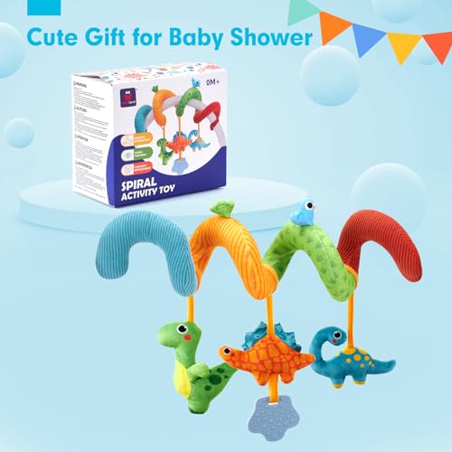 hahaland Prams Toys Babies 0 3 6 Months, Spiral Baby Carriage Hanging Toys Babies 6-12 Months, Plush Dinosaurs with Sounds Interactive Gifts for Baby