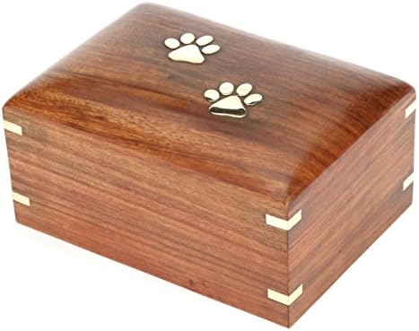 Hind Handicrafts Brass Paw Inlaid Rosewood Pet Urn for Dogs Cats Memorial Keepsake Urns for Ashes, Photo Wooden Box Cremation Urn (Large : 9" x 5.5" x 4.5" - 160lbs or 72kg, Two Paw)