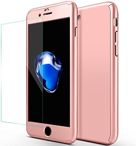 iphone 6S Plus Case,sxxissky 2-in-1 Ultra-thin Full Body Coverage Slim Hard Plastic with [Tempered Glass Screen] Protective Case Cover &amp; Skin for Apple iPhone6 Plus /6s Plus 5.5 Inch (Rose Gold)