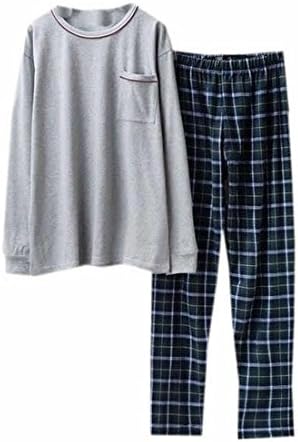 Fulok Mens Casual Solid Top And Pant Pajama Set gray XXL