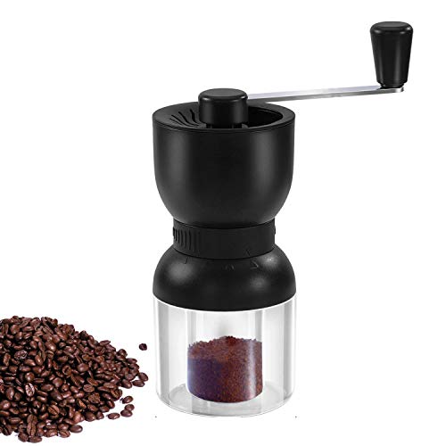Nurch Manuelle Kaffeemühle mit Keramikgraten, Handkaffeemühle mit Zwei Behältern Verstellbare Grobheit Nachfülldeckel