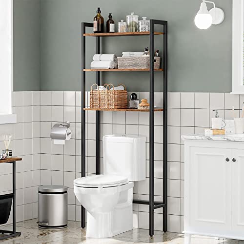 HOOBRO Toilet Storage Shelf, 3 Tier Over Toilet Bathroom Organizer Shelf, Freestanding Over the Toilet Storage Rack with Multi-Functional Shelves, Space Saver, Rustic Brown EBF41TS01