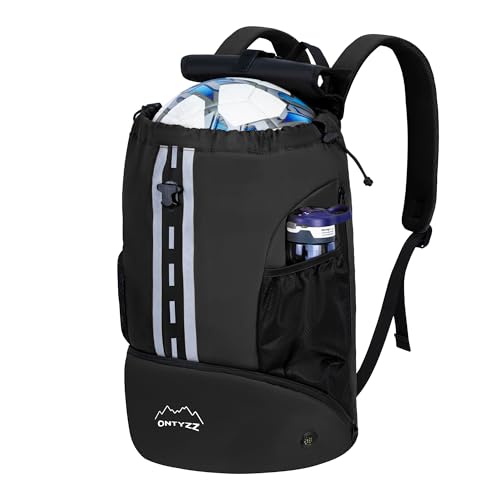 Mochila de Futbol con Zapatillero Impermeable Mochila Deporte con Separador Seco-Húmedo Mochila Multifuncional para Baloncesto Balonmano Voleibol Playa Piscina Yoga Baile Gimnasio Bolsa Cuerdas