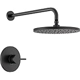 Delta Modern 14 Series Round Rain Shower Faucet Set, Matte Black Shower Head and Handle Set, Valve Trim Kit, Matte Black T14269-BL-PP (Valve Not Included)