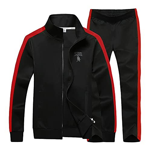November's Chopin Men's Big & Tall Athletic Sports Tracksuits Causal Full Zip Loose Fit Sweatsuit (Black Red, X-Large)