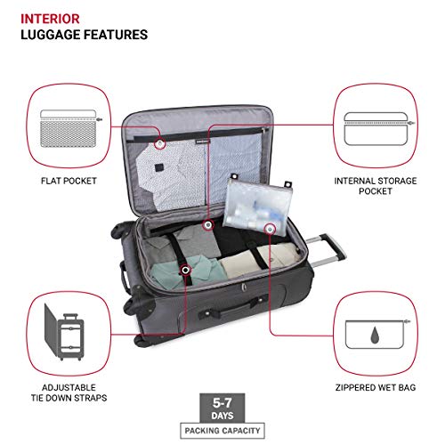 SwissGear Sion Softside Expandable Roller Luggage, Dark Grey, Checked