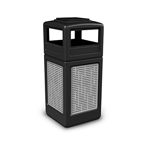Ashtray Dome Lid Waste Receptacle with Horizontal Design - 42 Gallon Dimensions 18.5"W x 18.5"D x 41.75"H Weight 42 lbs - Black Polyethylene Can