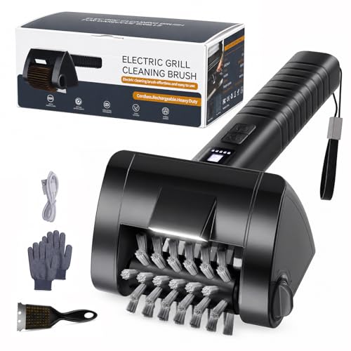 Electric Barbecue Brush, Cordless BBQ Cleaning Brush, 4000 mAh Battery, 304 Stainless Steel Brush Head, BBQ Grill, 2 Speed, Autonomy 90 Min, Waterproof, LED Light, Men's Gift