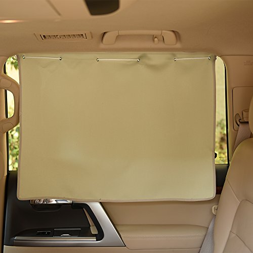 PONY DANCE Car Sun Shade - Pack-2 Side Window Car Curtains Foldable Light UV Block Blinds Suction Cup Car Sunshades Protector Kids/Pets / Childrens, 27.5" W x 20.5" L, Beige