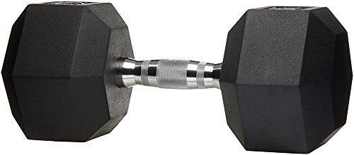 Amazon Basics Rubber Encased Exercise & Fitness Hex Dumbbell, Hand Weight for Strength Training, 50 lb, Black & Silver
