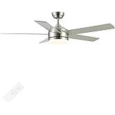 YUHAO 52 Inch Brushed Nickel Ceiling Fan with Light and Remote Control.Noiseless,Dimmable,3CCT,6 Speeds Reversible, DC Ceiling Fans for Indoor or Covered Outdoor