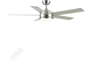 YUHAO 52 Inch Brushed Nickel Ceiling Fan with Light and Remote Control.Noiseless,Dimmable,3CCT,6 Speeds Reversible, DC Ceiling Fans for Indoor or Covered Outdoor