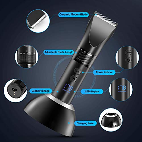 liaboe Tondeuse Cheveux Hommes, Tondeuse pour Homme Professionnelle, Kit Tondeuse Barbe Pour Homme Rechargeable Avec 4 Sabots et LCD, base de charge sans Fil et USB Recharge avec Adapteur