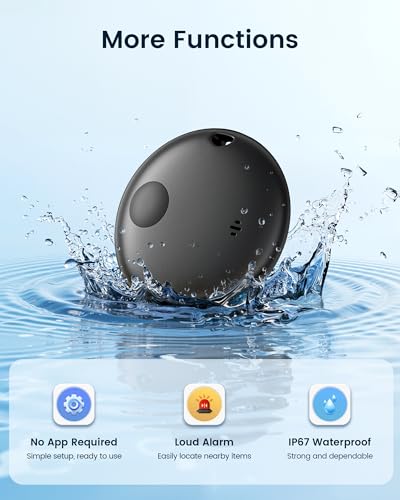 KUKIHO Tracker Tags 4 Pack Works with Apple Find My (iOS Only) | IP67 Waterproof, 100dB Sound, 12-Month Replaceable Battery, Item Locator for Keys, Wallet, Luggage, Black 4Pcs