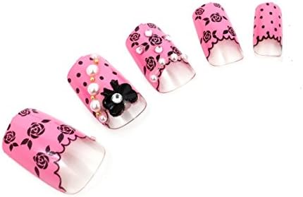 KeeNail Fake 3D Nails Short Pink Rose Ribbon 12 Piece Set