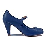 Chase & Chloe Kimmy-21 Womens Round Toe Mid Heel Mary Jane Pumps-Shoes, Blue Navy PU, 8