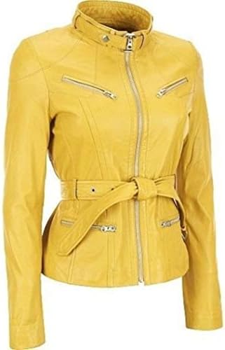 Western Leather Women's Lambskin Leather Bomber Biker Jacket Medium Yellow