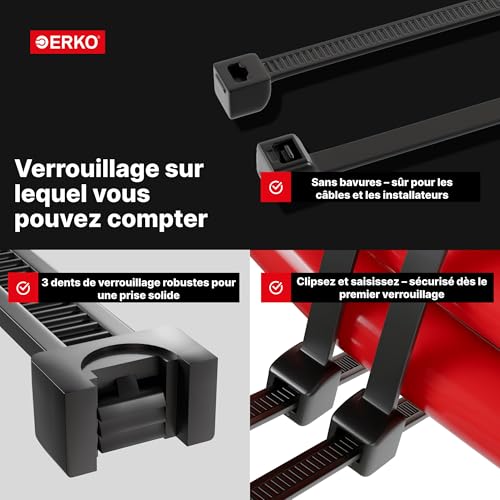ERKO 100 Pieces Professional Cable Ties 400 x 4.8 mm Cable Tie Handle Black Color Temperature Resistant