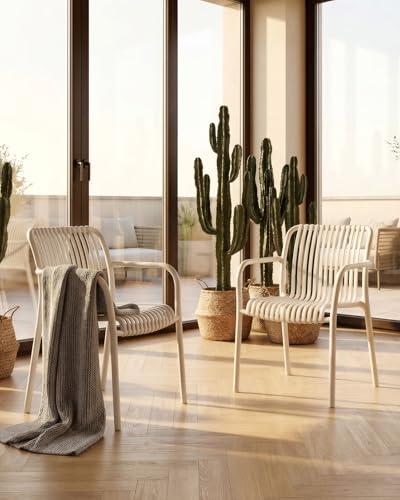 HariNorgen Set of 2 Modern Outdoor Indoor Armchairs,Heavy Duty White Poolside Lounge Chairs,UV-Resistant & Rust-Free Resin Seating for Patio,Balcony & Garden, Fully Assembled,White