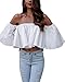 Relipop Women's Off Shoulder Tops Short Sleeve Shirt Strapless Blouses (Medium, White)