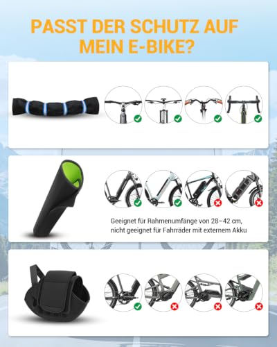 OlaVeg 3-Piece E-Bike Transport Protection Set for Handlebars Motor and Battery | Electronic protection protects against rain, splashes of water, dirt, nylon and neoprene, universal for e-bikes, black