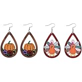 Vintage Turkey Pumpkin Earrings Set for Women Thanksgiving Maple leaf Wood Earring Autumn Fall Jewelry Holiday Birthday Party Gift