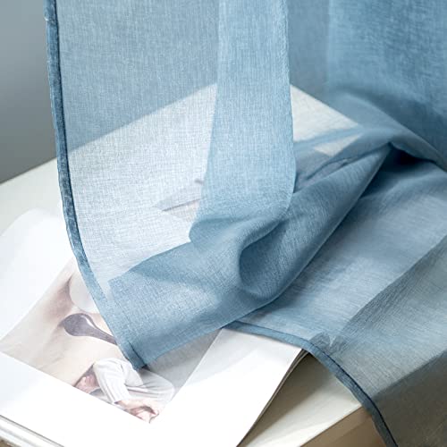 Woaboy Modern Living Room Curtains Short Curtains for Windows 2 Pieces 140 x 145 cm Curtains Bedroom Curtains Translucent Polyester with Rings Dark Blue