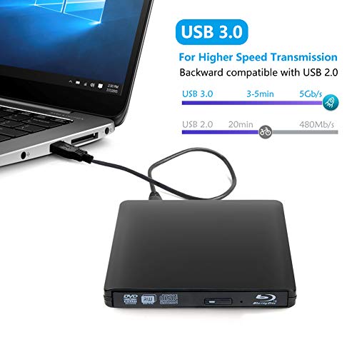 External 4K 3D Blu Ray DVD Drive Burner, Portable Ultra Slim USB 3.0 Blu Ray BD CD DVD Burner Player Writer Reader Disk for Mac OS, Windows 7/8.1/10 /Linxus, Laptop, PC