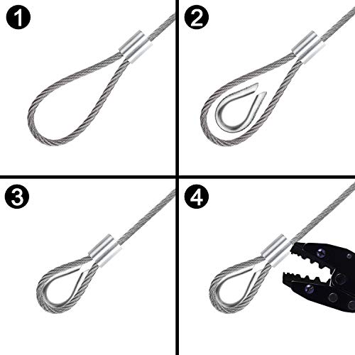 Favordrory Cable Railing Kits Includes 1/8 Inch x 33 Feet 304 Stainless Steel Wire Rope Cable, 50 Pieces Aluminum Crimping Sleeves and 12 Pieces Thimbles for Railing, Decking, Picture Hanging