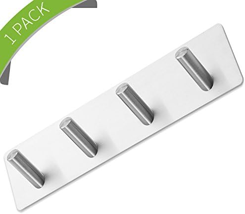 MOISO Bathroom Hooks, Adhesive Towel Hook Holder Bathroom Kitchen Accessories, Stainless Steel Wall Hook Ideal for Towel, Bathrobe and Clothes 4-Hooks
