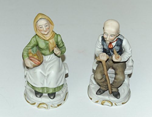Vintage Pair Elderly Couple Ceramic Bisque Figurines