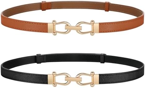 Skinny Leather Belt Adjustable Silver Turn-Lock Buckle Women\'s Accessory Fianmy Skinny Leather Belts for Women with Adjustable Silver  main image 3
