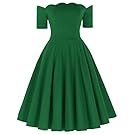 PAUL JONES Dark Green Scalloped Neckline Church Dresses Dress Party Picnic Dress (Green, L)