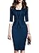 WOOSEA Women's 2/3 Sleeve Colorblock Slim Bodycon Business Pencil One-Piece Dress (Navy Blue, Medium)