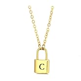 Ailiessy Lock Initial Necklaces Stainless Steel Padlock Letter Pendant Necklace for Women Personalized Jewelry