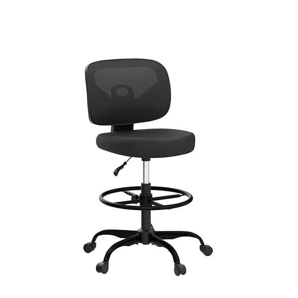 PRIMY TALL DRAFTING DESK CHAIR – ARMLESS, ADJUSTABLE HEIGHT, MESH BACK, ROLLING, STANDING DESK CHAIR FOR ART ROOM, OFFICE OR HOME (BLACK)