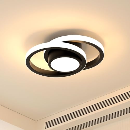 Trailabo Luminária LED de Teto, Luminária Redonda + Duas Fitas de Luz Circulares, Iluminação Ajustável em Três Cores, para Sala e Quarto, 3000-6000K (Preto)
