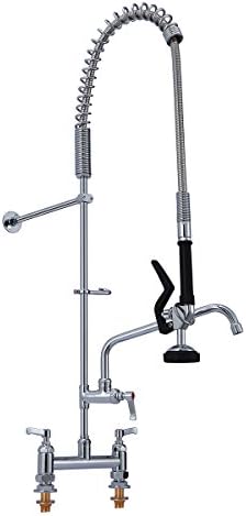 YG Pre-rinse Kitchen Sink Faucet Spray Double Water Inlet Deck Mounted Type Riser Brass Pipe Flexible Stainless Steel Hose Color Chrome YG-5804DP