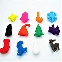 The Crafty Owl 12 Pcs Christmas Silicone Suction Cup Wine Glass Markers for Holidays/Christmas/New Year (Multi Designs)