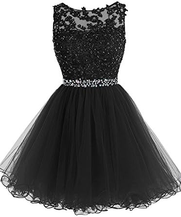 Heisok Applique Beading Short Homecoming Dresses Sequined Lace Cocktail Prom Gowns 01A 12 Black