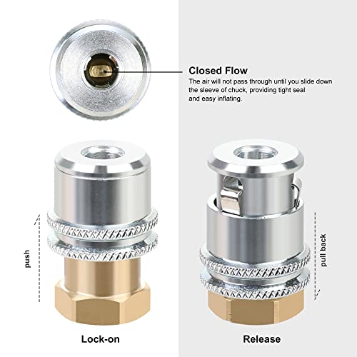 Hromee Lock On Air Chuck, Heavy Duty Closed Flow Tire Chuck, 1/4" FNPT