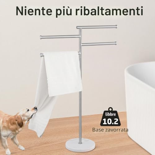 KES BTH219S4-2 Floor Towel Rack Swivel 4 Arms Stainless Steel SUS304 Bathroom Towel Towel Holder Marble Brushed